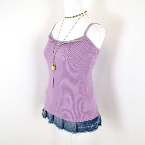 VTG 00s Y2K J. Jill Purple Ruffle Lace Trim Waffle Thermal Knit Cami Top Sz M - Picture 2 of 6